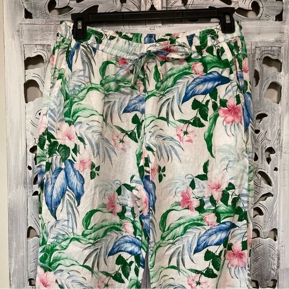 NEW Tommy Bahama White Colorful Tropical Floral Linen Wide Leg Pants - Picture 3 of 7